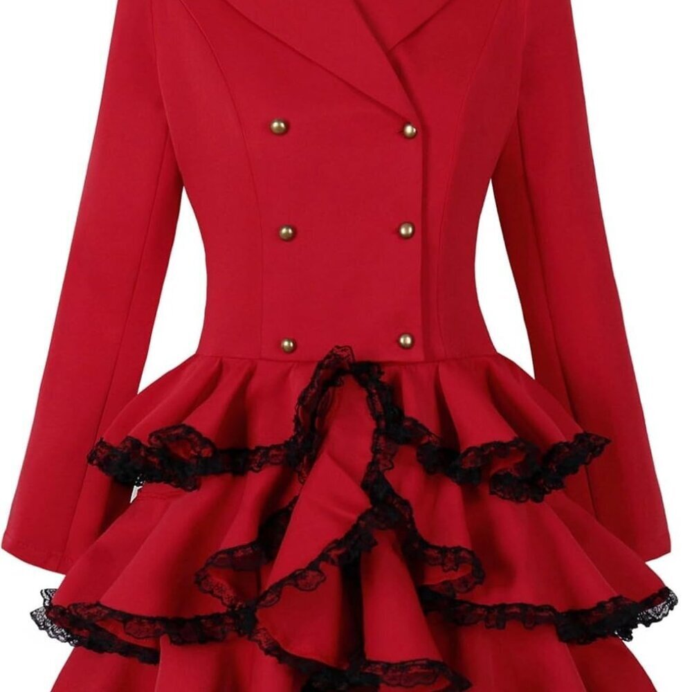 Victorian Steampunk Blazer Coat Lace Hem Double Breasted Elegant Gothic